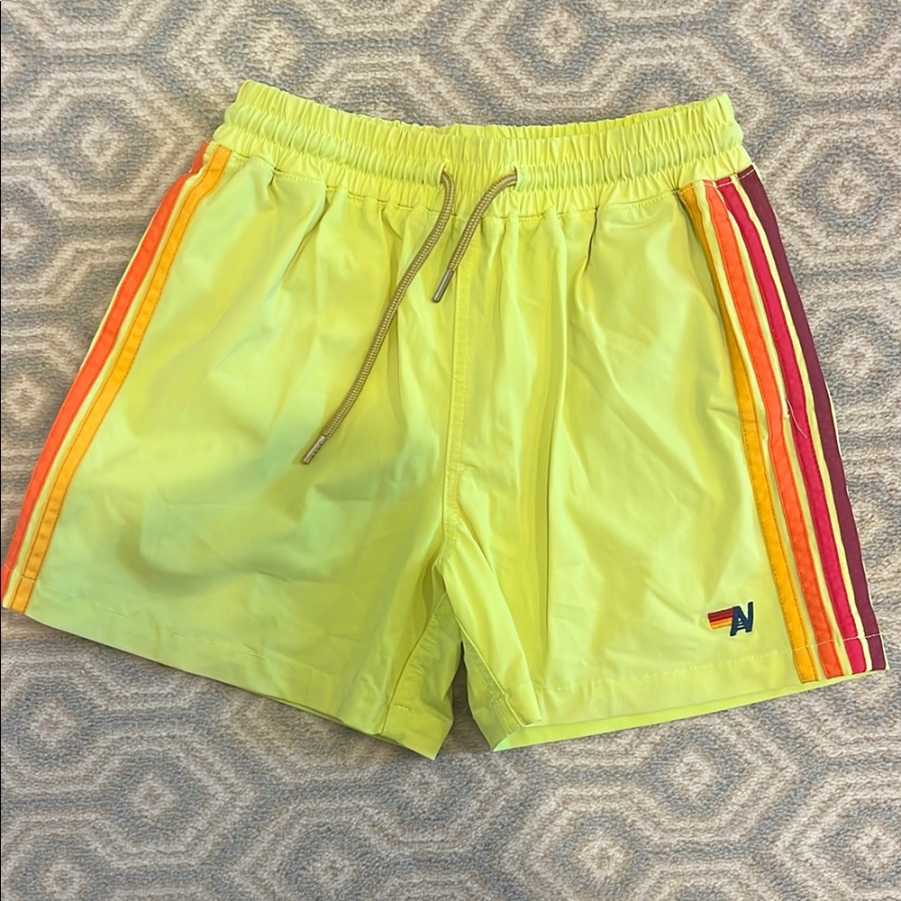 Boys Neon  Yellow Aviator NationSwim Shorts with Multicolor Stripes sz 10